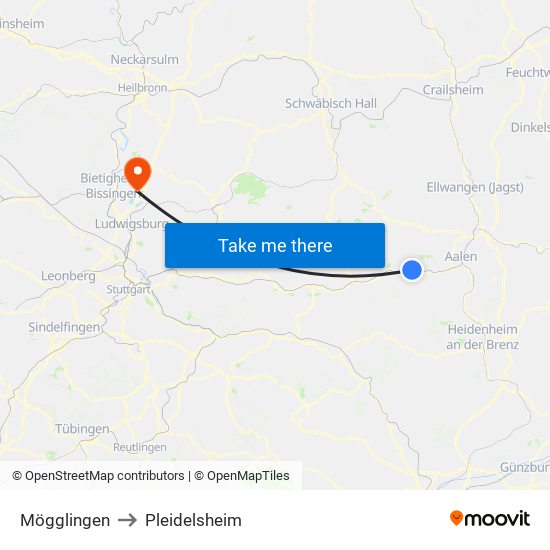 Mögglingen to Pleidelsheim map