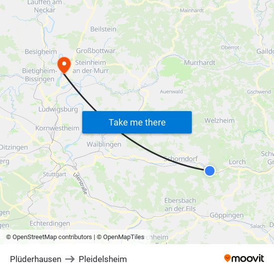 Plüderhausen to Pleidelsheim map