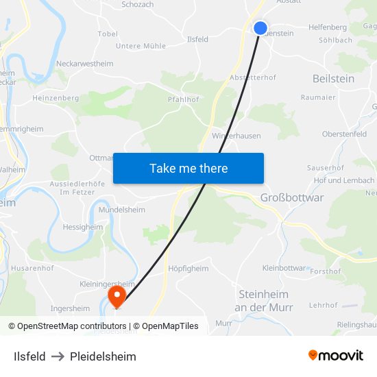 Ilsfeld to Pleidelsheim map