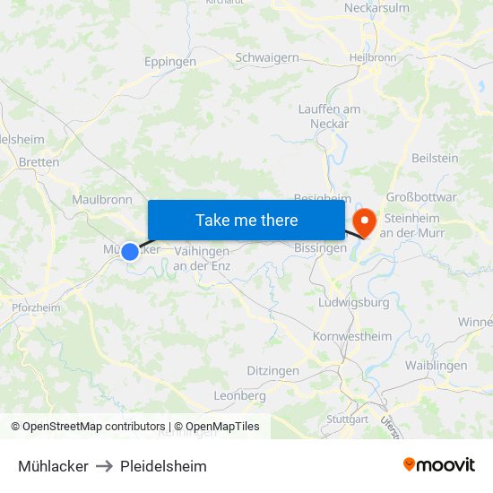 Mühlacker to Pleidelsheim map