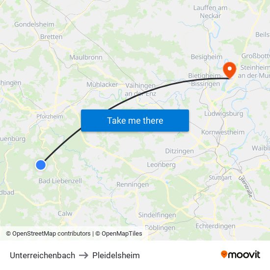 Unterreichenbach to Pleidelsheim map