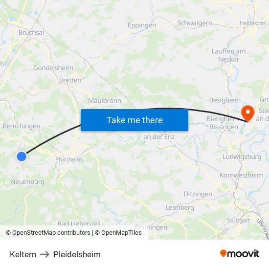 Keltern to Pleidelsheim map