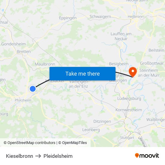 Kieselbronn to Pleidelsheim map