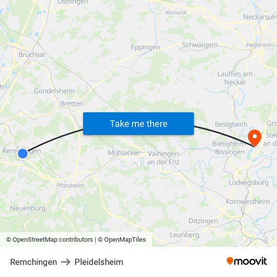 Remchingen to Pleidelsheim map