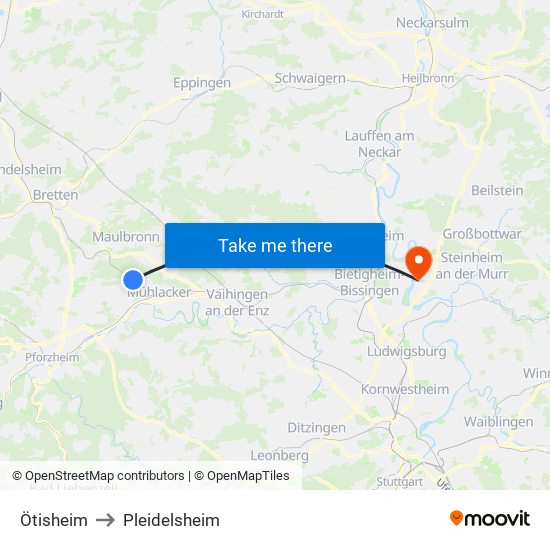 Ötisheim to Pleidelsheim map