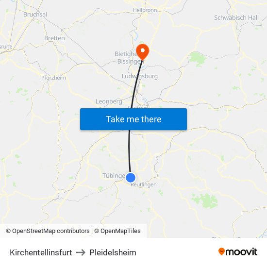 Kirchentellinsfurt to Pleidelsheim map