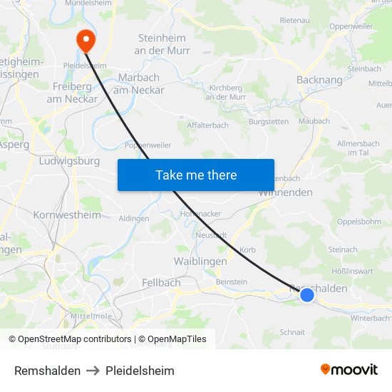 Remshalden to Pleidelsheim map