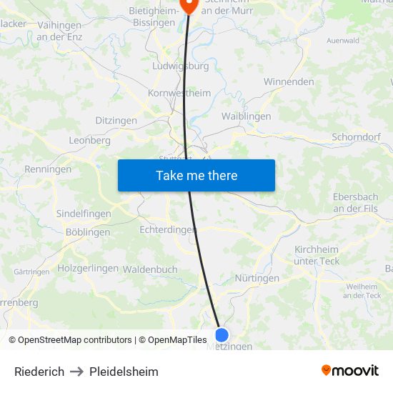 Riederich to Pleidelsheim map