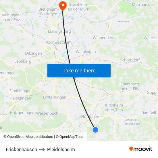 Frickenhausen to Pleidelsheim map