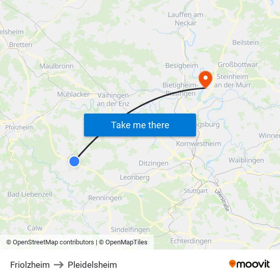 Friolzheim to Pleidelsheim map