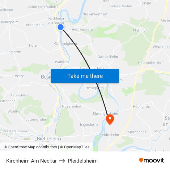 Kirchheim Am Neckar to Pleidelsheim map