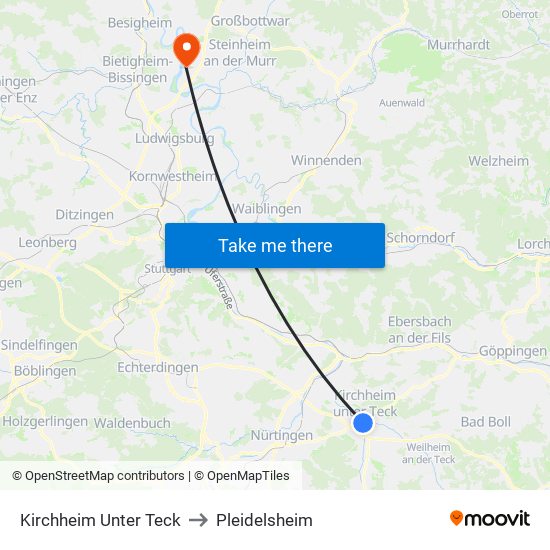Kirchheim Unter Teck to Pleidelsheim map