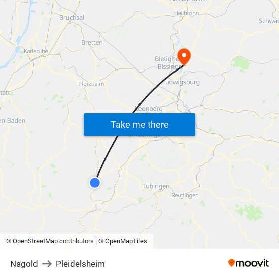 Nagold to Pleidelsheim map