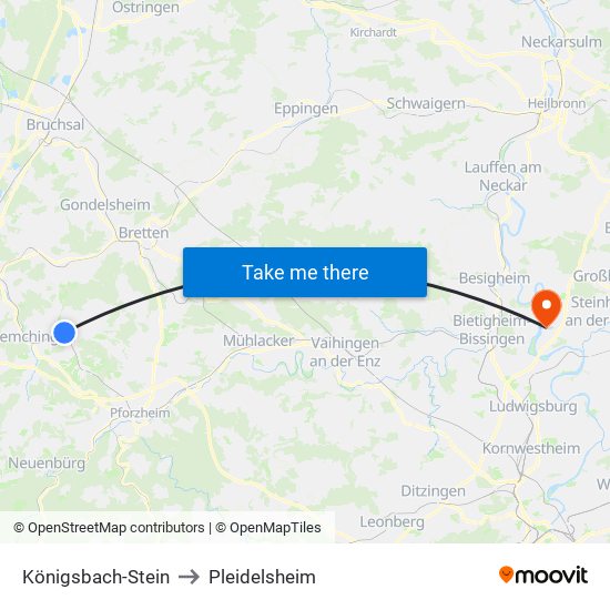 Königsbach-Stein to Pleidelsheim map