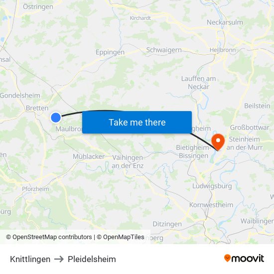 Knittlingen to Pleidelsheim map