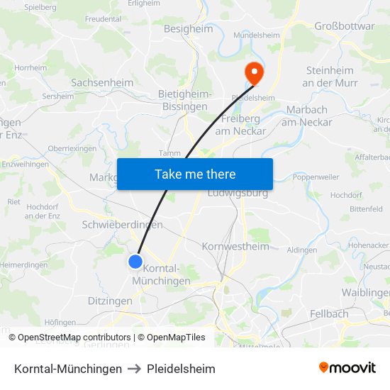Korntal-Münchingen to Pleidelsheim map