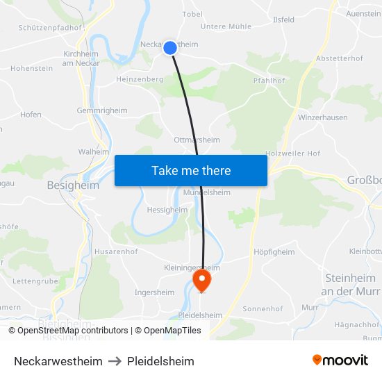Neckarwestheim to Pleidelsheim map
