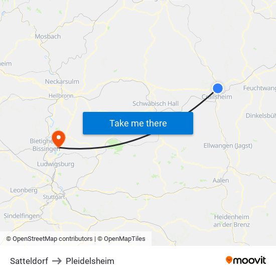 Satteldorf to Pleidelsheim map