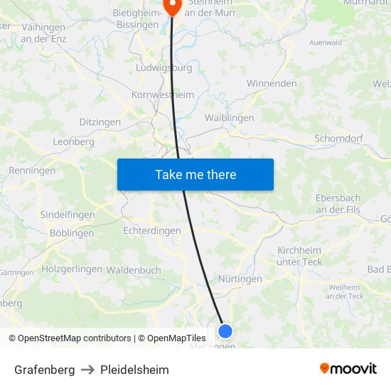 Grafenberg to Pleidelsheim map