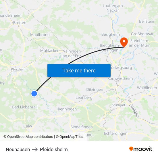 Neuhausen to Pleidelsheim map