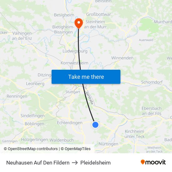 Neuhausen Auf Den Fildern to Pleidelsheim map