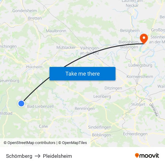 Schömberg to Pleidelsheim map