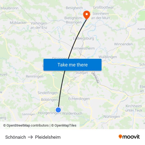 Schönaich to Pleidelsheim map