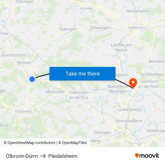 Ölbronn-Dürrn to Pleidelsheim map