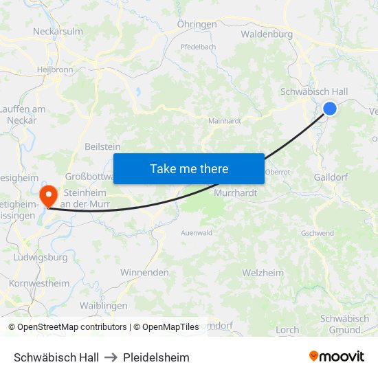 Schwäbisch Hall to Pleidelsheim map