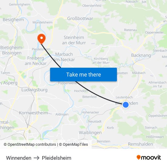 Winnenden to Pleidelsheim map