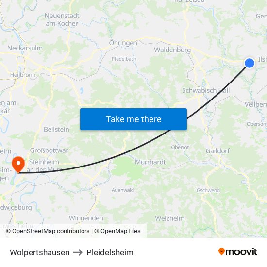 Wolpertshausen to Pleidelsheim map