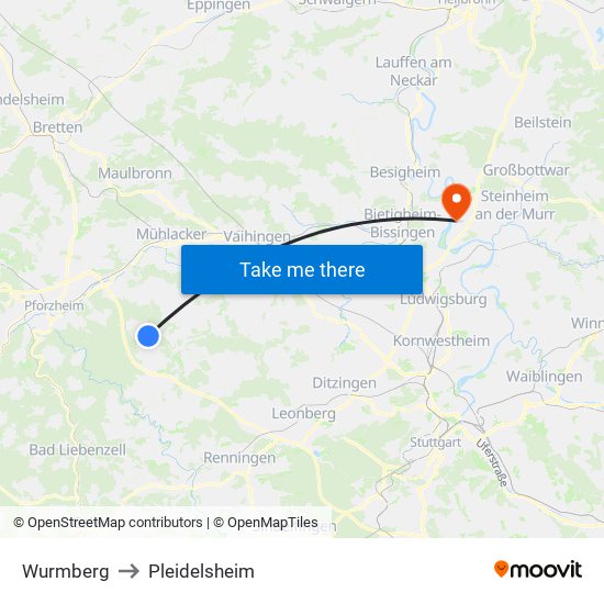 Wurmberg to Pleidelsheim map