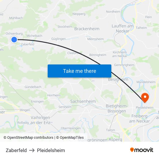 Zaberfeld to Pleidelsheim map