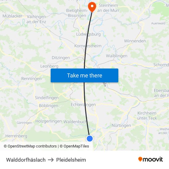 Walddorfhäslach to Pleidelsheim map