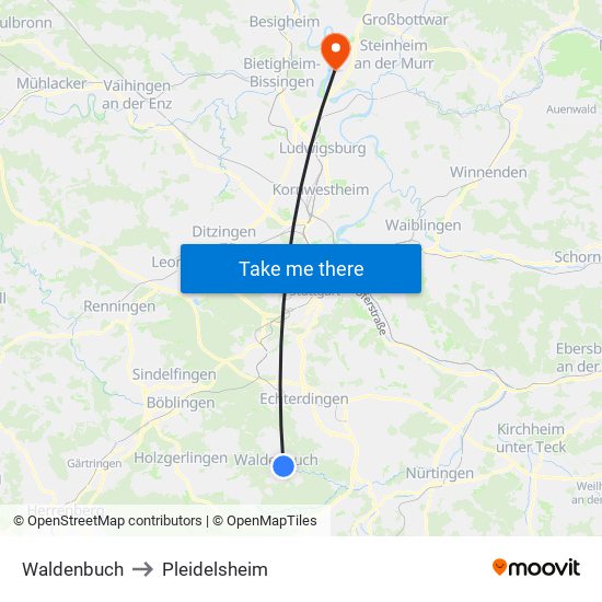 Waldenbuch to Pleidelsheim map