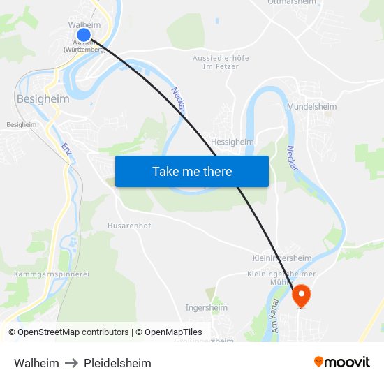 Walheim to Pleidelsheim map