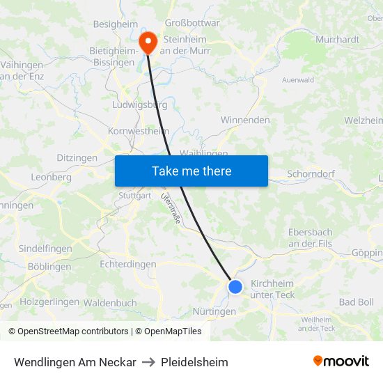 Wendlingen Am Neckar to Pleidelsheim map