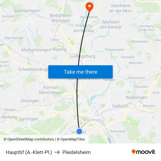 Hauptbf (A.-Klett-Pl.) to Pleidelsheim map