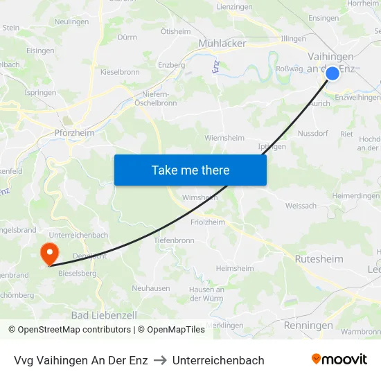 Vvg Vaihingen An Der Enz to Unterreichenbach map