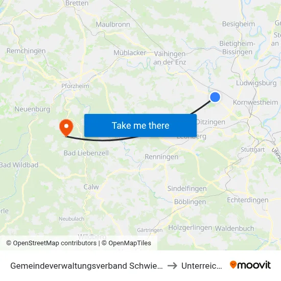 Gemeindeverwaltungsverband Schwieberdingen-Hemmingen to Unterreichenbach map