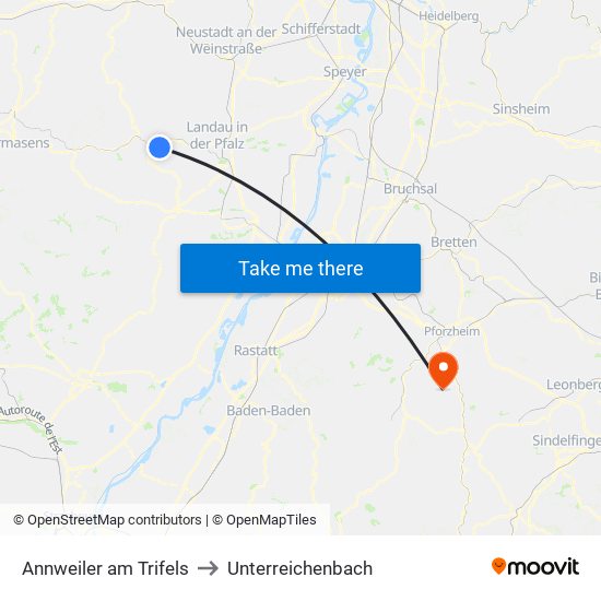 Annweiler am Trifels to Unterreichenbach map
