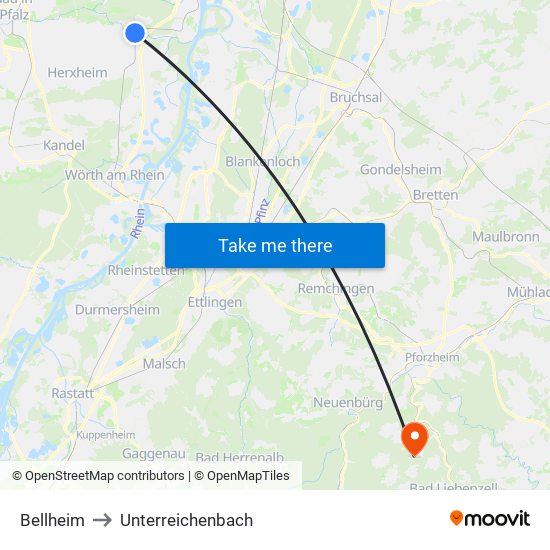 Bellheim to Unterreichenbach map