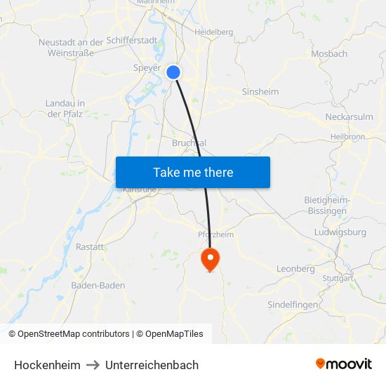 Hockenheim to Unterreichenbach map