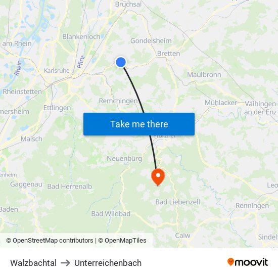 Walzbachtal to Unterreichenbach map