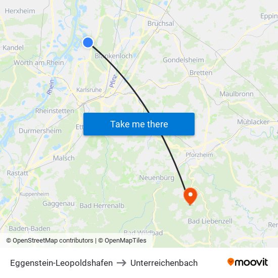 Eggenstein-Leopoldshafen to Unterreichenbach map