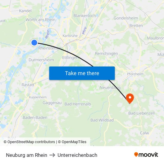 Neuburg am Rhein to Unterreichenbach map