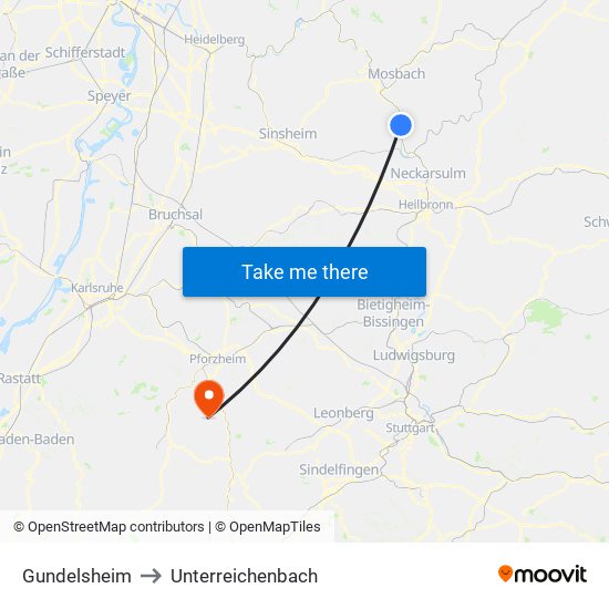 Gundelsheim to Unterreichenbach map