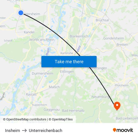 Insheim to Unterreichenbach map