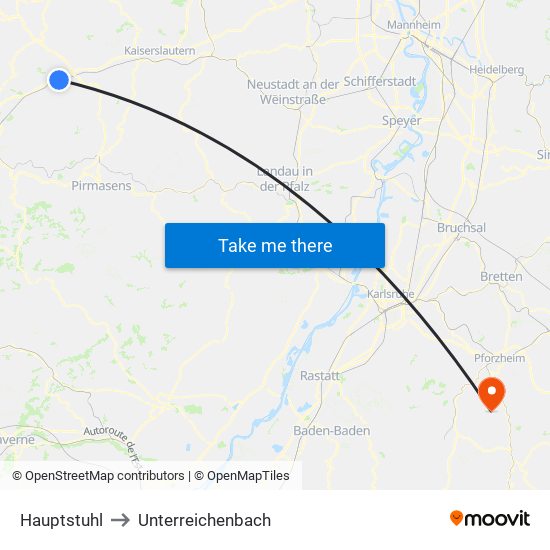 Hauptstuhl to Unterreichenbach map