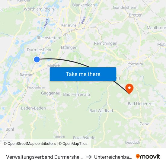 Verwaltungsverband Durmersheim to Unterreichenbach map